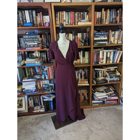 show me your mumu Sophia wrap chiffon dress in merlot sz xs - Picture 2 of 7